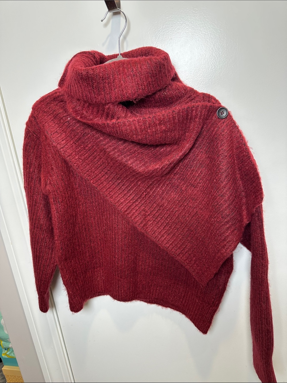 Thakoon Burgundy Asymmetrical Cowl Button Sweater (06)
